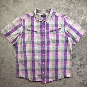 Y2K LRG Lifted Research Group Mens XXL Polo Button Up Shirt Plaid Purple